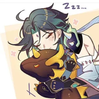 🪀 26443c38 Xiao Zzz... Xiao, Genshin Impact, tidur, anime, kartun telegram sticker