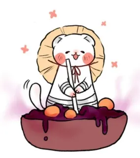 🌟 a0718aa4 고양이, 요리, 카와이, 귀여운, 음식, 전통 의상, 젓는 telegram sticker