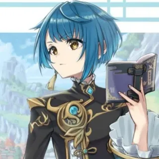 📎 33a4c205 Xingqiu Genshin Impact Anime, Xingqiu, Genshin Impact, Video game, Personagem, Livro, Cabelo azul telegram sticker