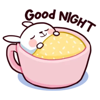 😪 25856c7b Good Night 잘자요, 졸린, 토끼, 귀여운, 카와이, 편안한, 만화, 분홍색 컵 telegram sticker