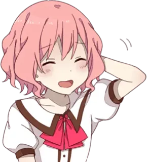 😅 408c3795 애니메이션 소녀, 분홍 머리, 귀여운, 만화, 행복한, 홍조 telegram sticker