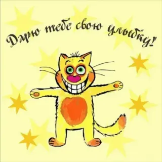 🔆 add25a63 Дарю тебе свою улыбку! kucing, senyum, hadiah, bahagia, bintang telegram sticker