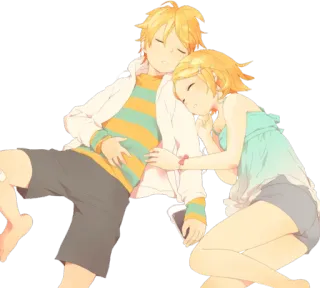 😴 663899f7 Rin and Len Kagamine Anime, Slaap, Vocaloid, Schattig, Koppel telegram sticker