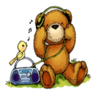 🎧 080e52e9 Boneka beruang, Headphone, Musik, Burung, Boombox, Kartun, Lucu, Binatang telegram sticker