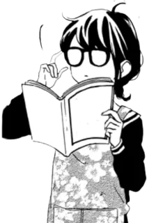 👓 46af15bc reading, glasses, book, thinking, manga, anime whatsapp sticker