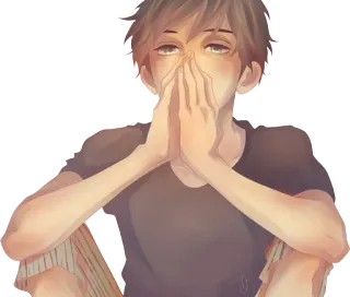 😐 a53c3146 anime, boy, sitting, pensive, thoughtful, art whatsapp sticker