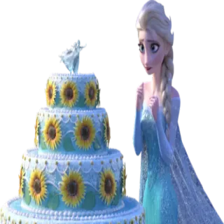 🎂 dd6702ad Elsa Frozen Elsa, Frozen, torta, girasoli, compleanno telegram sticker