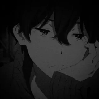 😕 56185a01 anime, boy, sad, monochrome, portrait whatsapp sticker