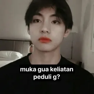 🏁 e24cd154 muka gua keliatan peduli g? kpop, v, kim taehyung, bts, serius?, indonesia, meme telegram sticker