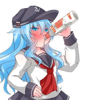😵 a36edcaf anime girl, drinking, sailor uniform, light blue hair, cartoon telegram sticker