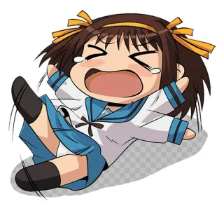 😭 fa529a84 Haruhi Suzumiya The Melancholy of Haruhi Suzumiya anime, chibi, crying, exaggerated, kawaii, manga telegram sticker