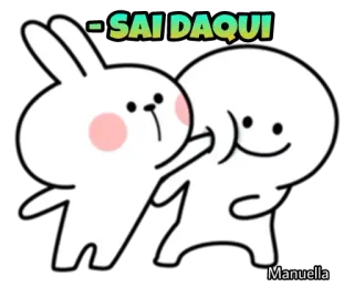 👐 7c19e9b9 SAI DAQUI cartoon, konijn, streepmannetje, eruit, wegwezen, opkrassen, uitdrukking whatsapp sticker