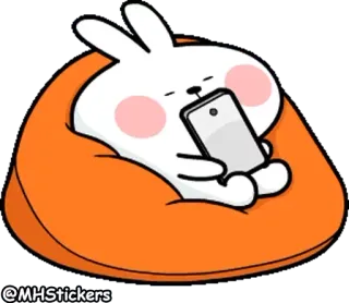 😞 b1d4d585 @MHStickers konijn, konijntje, bank, ontspannen, telefoon, sticker, schattig whatsapp sticker