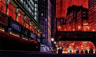 🪐 4edfd3fd XXX paisagem urbana, urbano, anime, luzes vermelhas, motocicletas, prédio, noite telegram sticker