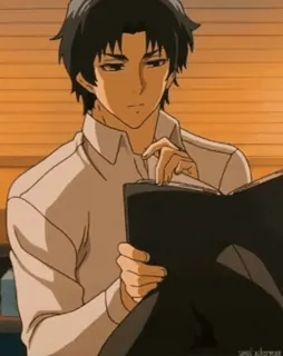 🕸 216948ee anime, man, guy, reading, book, shirt, office telegram sticker