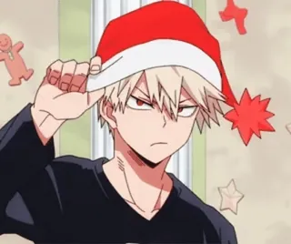 🕸 237f2d57 Bakugo Katsuki My Hero Academia anime, christmas, bakugo, my hero academia, santa hat, character telegram sticker