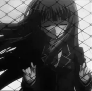 🌟 348268d1 garota anime, triste, solitária, cerca, preto e branco, uniforme escolar whatsapp sticker