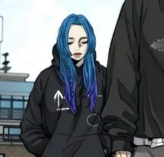 🧋 9e781a5f 动漫, 蓝发, 帽衫, 卡通, 角色 telegram sticker