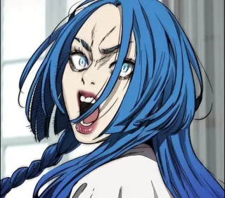 🧋 ac242a17 动漫, 女孩, 蓝发, 脸, 生气 telegram sticker