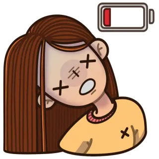 😵 54b85429 tired, exhausted, battery, low battery, dead, cartoon telegram sticker