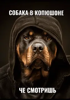 🤰 edd4fca2 СОБАКА В КОПЮШОНЕ
ЧЕ СМОТРИШЬ hund, rottweiler, hoodie, tier, meme, lustig, russisch telegram sticker
