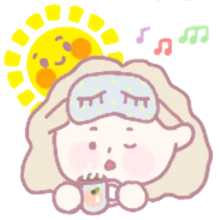 ☀️ aafd99e8 sonolento, manhã, café, chá, sol, desenho animado, ilustração, fofo whatsapp sticker