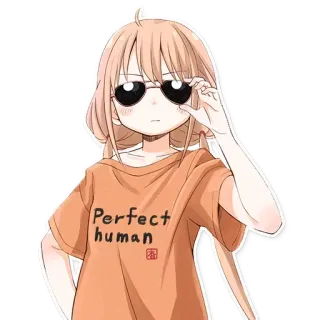 😎 4a8753e7 Perfect human 애니메이션, 소녀, 선글라스, 티셔츠, 완벽한, 인간, 귀여운 telegram sticker