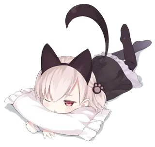 😴 d5e5d84c 애니메이션, 고양이, 카와이, 귀여운, 졸린, 베개 telegram sticker