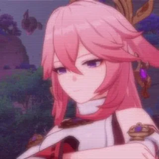 🌟 506754cb Yae Miko Genshin Impact Anime, Videospiel, Rosa Haare, Lila Augen, Yae Miko, Genshin Impact whatsapp sticker