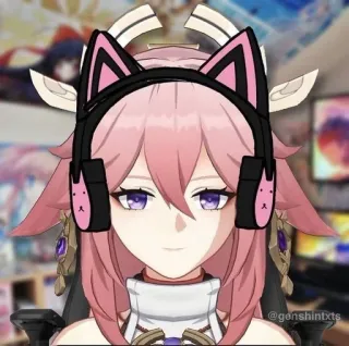 🌟 b03a8a99 @genshintxts Anime, Capelli rosa, Orecchie da gatto, Gamer, Videogioco, Cuffie whatsapp sticker