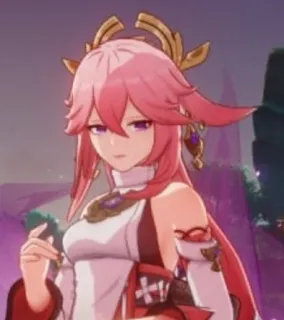 🌟 446d89a5 Yae Miko Genshin Impact Anime, Videojuego, Genshin Impact, Yae Miko, Personaje, Pelo rosa whatsapp sticker