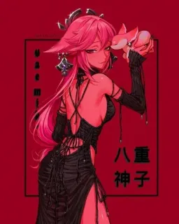 🌟 5a1474cc Yae Miko 八重神子 Anime, Videojuego, Pelo rosa, Waifu, Genshin Impact, Zorro whatsapp sticker