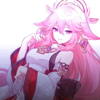 🔮 002c3a20 Yae Miko Genshin Impact Аниме, Игра, Розовые волосы, Лиса, Кицунэ, Геншин, Яэ telegram sticker
