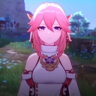 🔮 0881005d Yae Miko Genshin Impact аниме, видеоигра, фиолетовые глаза, розовые волосы, лиса telegram sticker