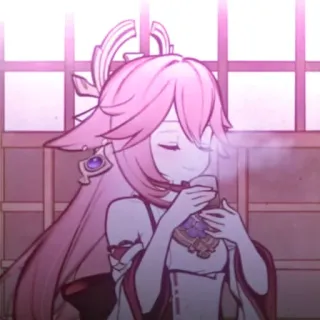 🔮 0d1ac220 Yae Miko Genshin Impact Аниме, Видеоигра, Напиток, Розовые волосы, Милый telegram sticker