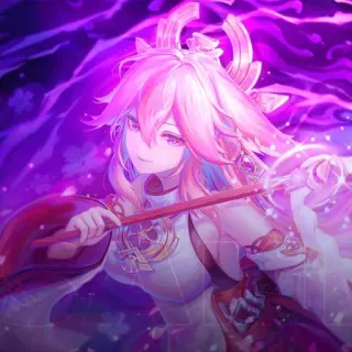 🔮 0fc397fc Yae Miko Genshin Impact Аниме, Видеоигра, Лиса, Розовые волосы, Маг telegram sticker