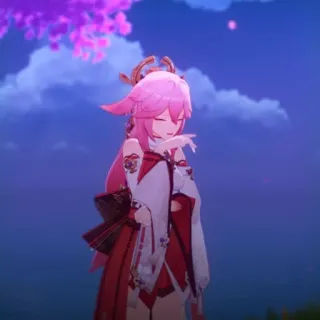 🔮 10be464a Yae Miko Genshin Impact Аниме, Видеоигра, Розовые волосы, Лиса, Персонаж telegram sticker