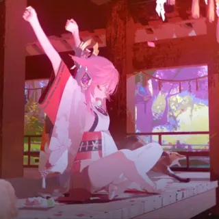 🔮 2d528aac Yae Miko Genshin Impact Аниме, Игра, Персонаж, Розовые волосы, Лиса, Японский telegram sticker