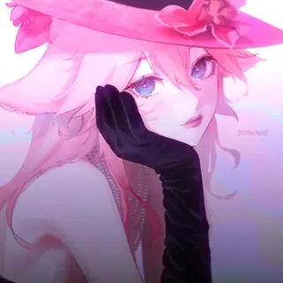 🔮 3fd901e4 шляпа, перчатки, розовые волосы, аниме, портрет telegram sticker