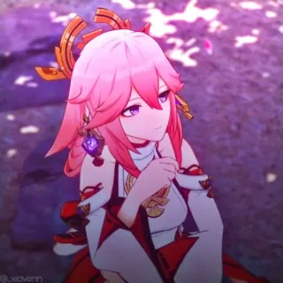 🔮 507effd9 Yae Miko Genshin Impact Аниме, Видеоигра, Розовые волосы, Лиса, Кицунэ, Яэ Мико telegram sticker