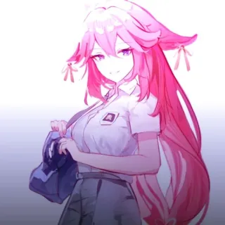 🔮 5aeec8b6 Yae Miko Genshin Impact Аниме, Девушка, розовые волосы, школьная форма, лиса telegram sticker