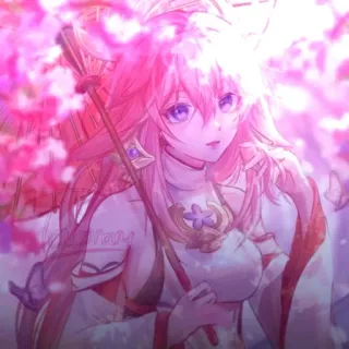 🔮 5c44bad5 Yae Miko Genshin Impact Аниме, Сакура, Лиса, Игра, Розовые волосы telegram sticker