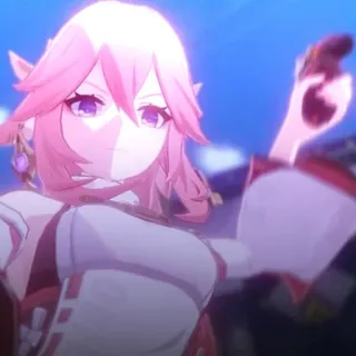 🔮 64b42b8e Yae Miko Genshin Impact Аниме, Видеоигра, Маг, Лиса, Уши, Розовые волосы telegram sticker