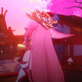 🔮 9b501921 Yae Miko Genshin Impact видеоигра, аниме стиль, розовые волосы, сакура дерево telegram sticker