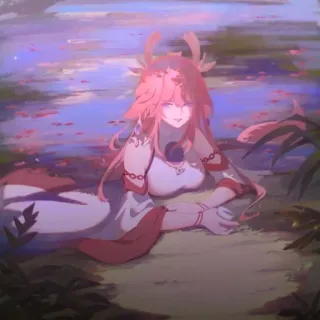 🔮 9e97f6c2 Yae Miko Genshin Impact Аниме, Персонаж, Лиса, Розовые волосы, Видеоигра telegram sticker