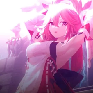 🔮 aace7dd8 Yae Miko Genshin Impact Аниме, розовые волосы, лиса, Genshin, персонаж telegram sticker