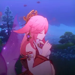 🔮 caf8133c Yae Miko Genshin Impact Аниме, Видеоигра, Персонаж, Розовые волосы, Лиса, Яэ Мико telegram sticker