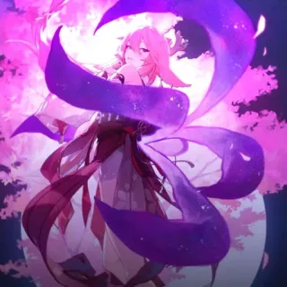 🔮 d932d94b Yae Miko Genshin Impact Аниме, Видеоигра, Лиса, Фиолетовый, Сакура telegram sticker