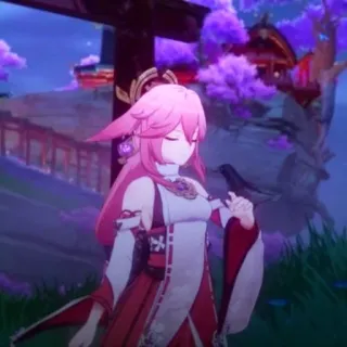 🔮 e3ceb660 Yae Miko Genshin Impact Аниме, Игра, Яэ Мико, Genshin Impact, Лиса, Розовые волосы telegram sticker