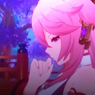 🔮 ea2a4899 Yae Miko Genshin Impact Аниме, Розовые волосы, Видеоигра, Лиса, Кицунэ telegram sticker